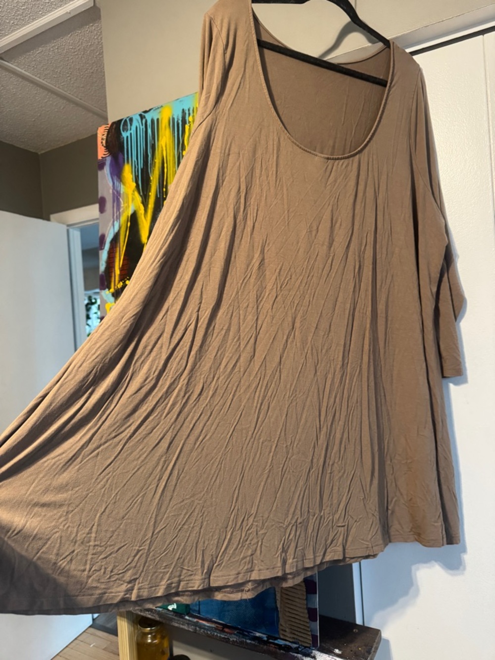 Old Navy 4X Taupe Brown Jersey Knit Swing Dress 3/4 Sleeve Scoop Back